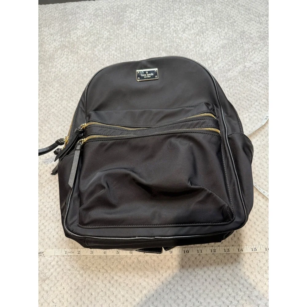 Kate Spade New York Black Nylon Backpack Gold Hardware Office Travel School